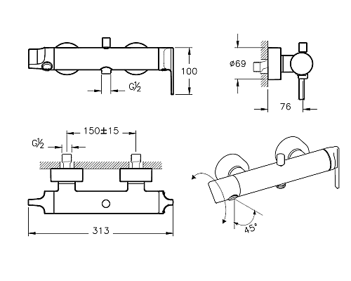 Смеситель для душа Vitra Suit A42488EXP Хром