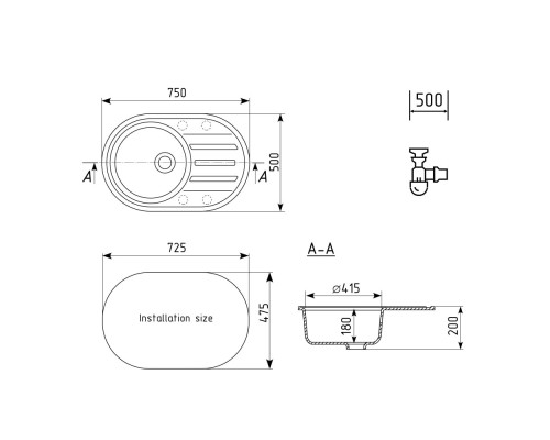 Кухонная мойка Ulgran Quartz Nora 750-09 мокрый асфальт