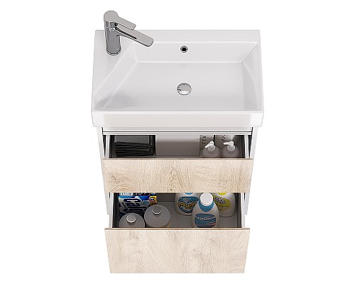 Тумба под раковину Dreja Slim 55 99.0500 подвесная Дуб кантри Белый глянец
