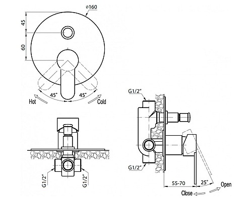 Смеситель для душа Cezares Laconico VDI-01 Хром