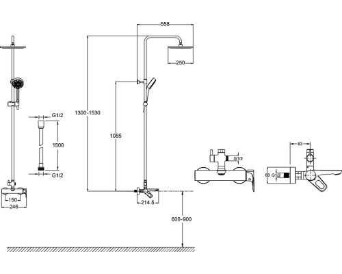 Душевая система Jacob Delafon Aleo E26809-CP Хром