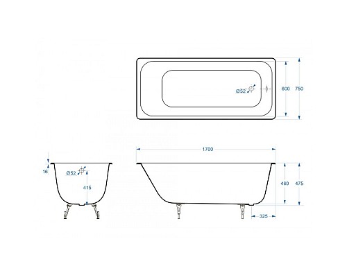 Ванна чугунная Delice Aurora 170х75 с отверстиями под ручки Ванна чугунная Delice Aurora 170х75 с отверстиями под ручки