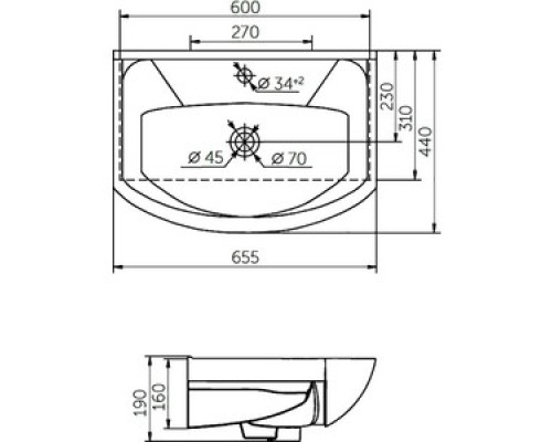 Мебельная раковина Rosa Элеганс 65