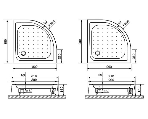 Акриловый поддон для душа RGW Acrylic Lux/Tn-p 90x90 16180499-41 Белый