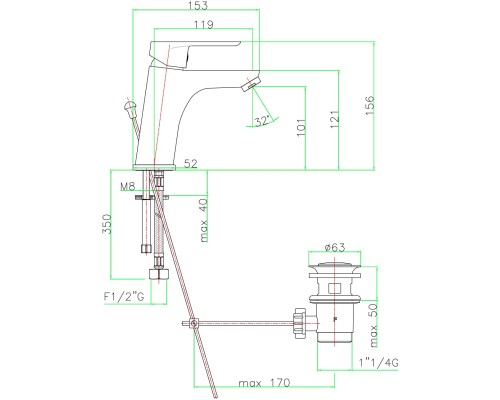 Смеситель для раковины Webert Sax Evolution SE833102560