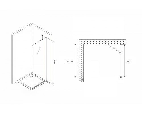 Душевая стенка Abber Zart 80x195 S81 профиль Хром стекло прозрачное