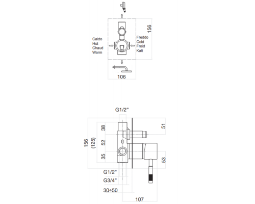 Смеситель для душа Webert Rimini RI860101010 Золото