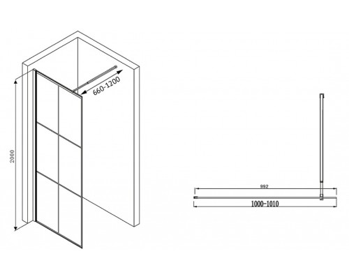 Душевая перегородка Abber Immer Offen 100 AG62100B8 профиль Черный стекло прозрачное