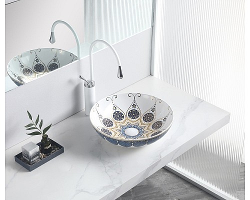 Раковина чаша Bronze de Luxe Lotos 5008 белый, синий