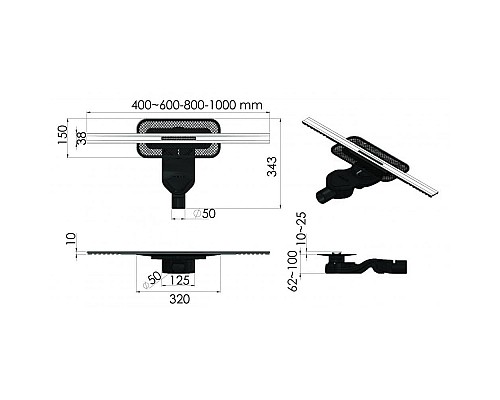 Душевой лоток BERGES SIMPEL 1000 матовый хром боковой