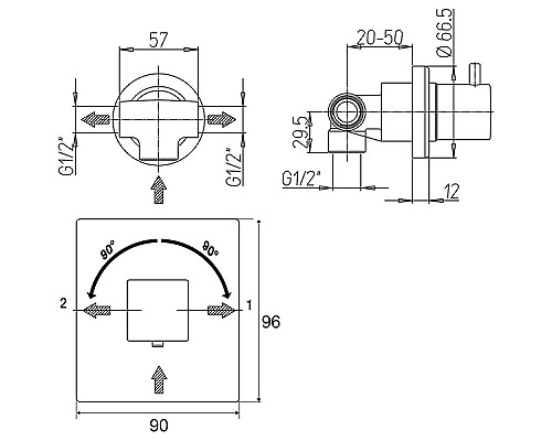 Переключатель потоков Paini Grazia 21CR425 Хром