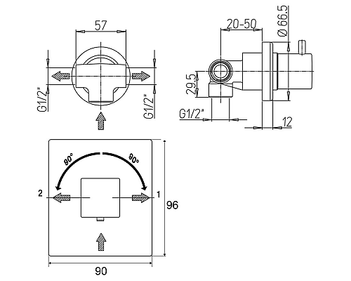 Переключатель потоков Paini Grazia 21CR425 Хром