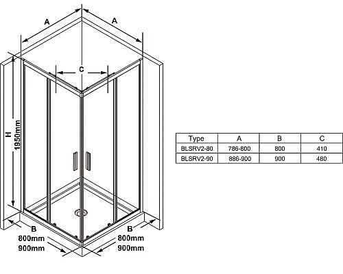 Душевой уголок Ravak Blix BLSRV2-80 80x80 X1LM40300Z1 профиль Черный стекло Transparent