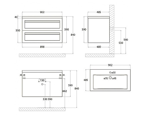 Тумба под раковину Art&Max AM-Platino-900-2C-SO-TM подвесная Бирюзовая матовая