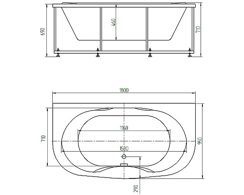 Акриловая ванна Aquatek Мелисса 180х95 MEL180-0000031со слив-переливом