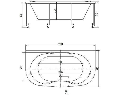 Акриловая ванна Aquatek Мелисса 180х95 MEL180-0000031со слив-переливом