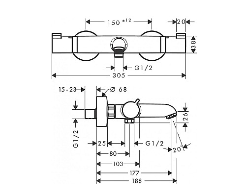 Термостат для ванны Hansgrohe AXOR бронза 13114140