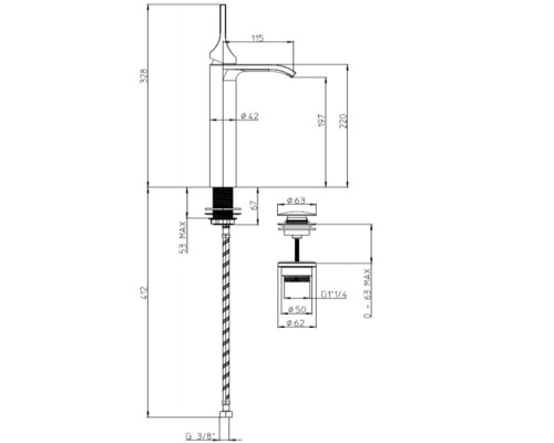 Смеситель для раковины Bossini Apice E89602.073 Черный матовый