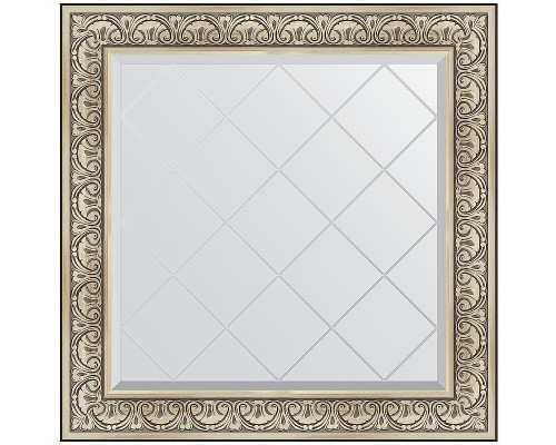 Зеркало Evoform Exclusive-G 90х90 BY 4338 с гравировкой в багетной раме - Барокко серебро 106 мм