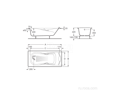 Чугунная ванна Roca Haiti 2331G0000 140x75 