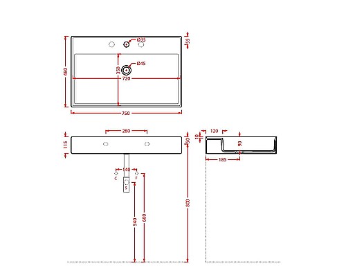 Раковина Artceram Scalino 75 SCL008 01 00 Белая глянцевая