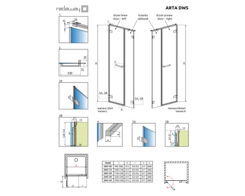 Душевая дверь Radaway Arta DWS 628 профиль Хром стекло прозрачное