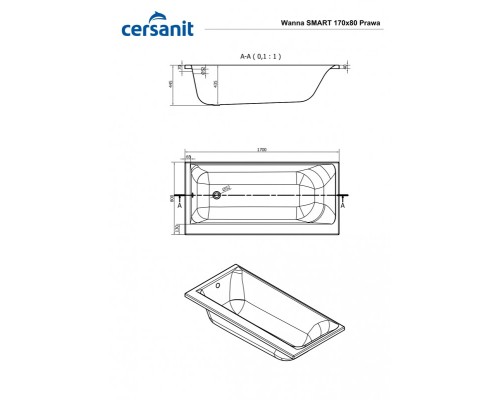 Ванна прямоугольная Cersanit SMART 170 правая