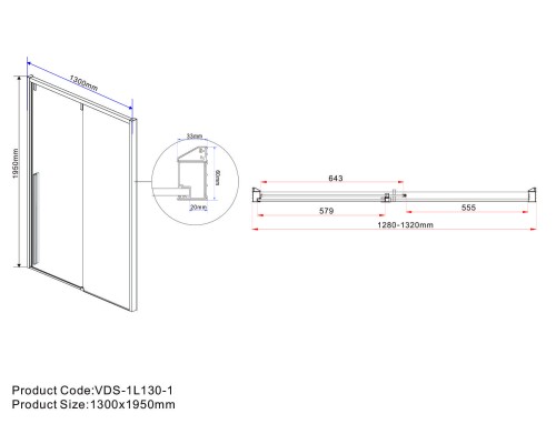 Душевая дверь Vincea Lugano 130 VDS-1L130CLB-1 профиль Черный стекло прозрачное