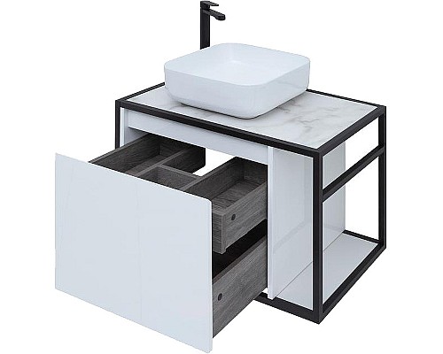 Тумба под раковину Aquanet Nova Lite Loft 75L 261650 подвесная Белый глянец