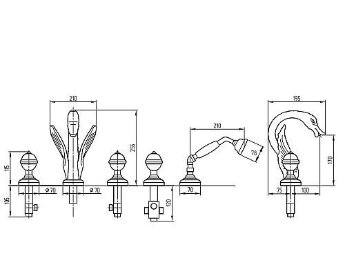 Смеситель на борт ванны Migliore Luxor 24243 Золото