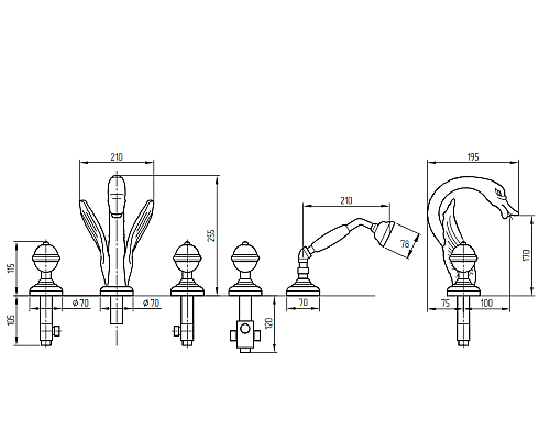 Смеситель на борт ванны Migliore Luxor 24243 Золото