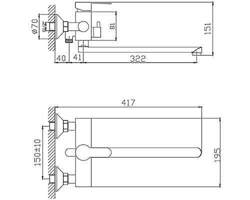 Смеситель для ванны Haiba HB22801 универсальный Нержавеющая сталь