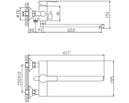 Смеситель для ванны Haiba HB22801 универсальный Нержавеющая сталь