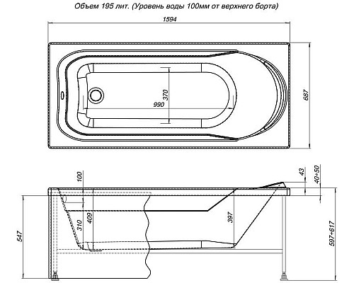Фронтальная панель для ванны Aquanet West/Nord/Roma 160 233623