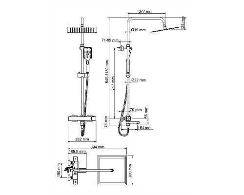 Душевая система WasserKRAFT A29901 с термостатом Черная матовая