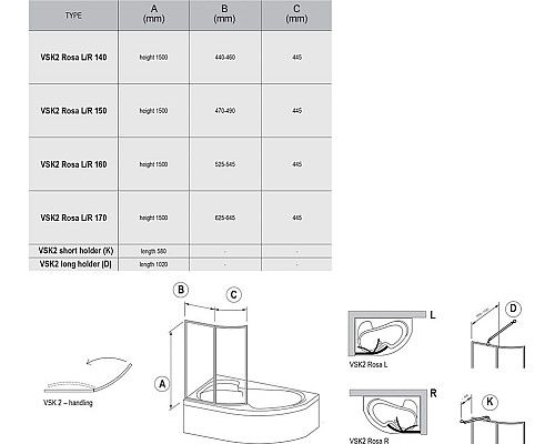 Шторка для ванны Ravak ROSA 7QRM0100Y1 140 150 R белая прозрачный