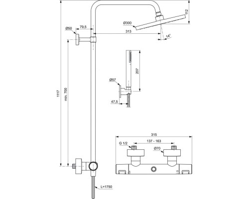 Душевая система Ideal Standard Ceratherm T25 BC748XG с термостатом Черная матовая