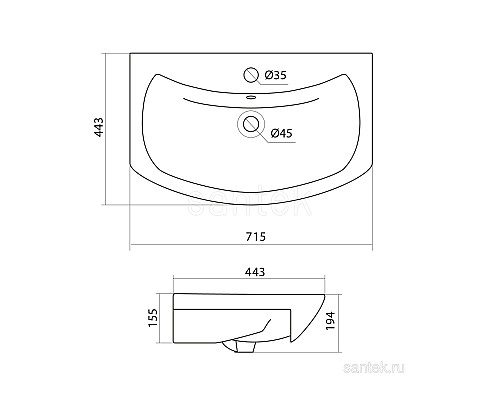 Полукруглая раковина Santek Балтика 70 1WH207776