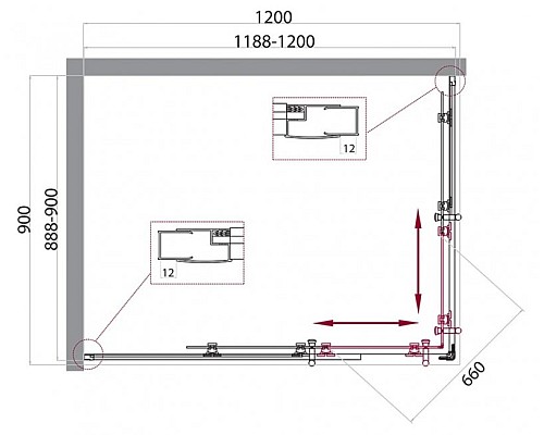Душевой уголок BelBagno Uno 120х90 UNO-195-AH-2-120/90-C-Cr Хром