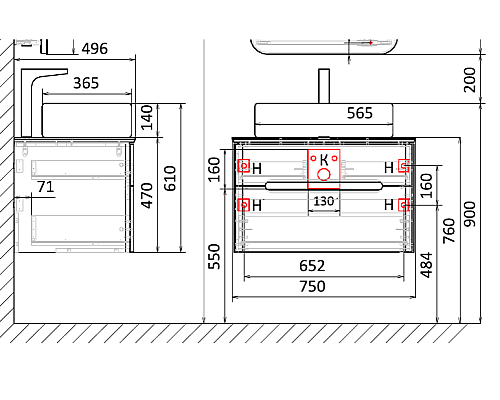Тумба под раковину Jorno Bosko 75 Bos.01.75/P/W подвесная Белая