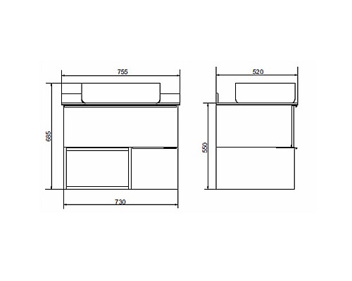 Тумба с раковиной Comforty Штутгарт 75 00-00001884 подвесная Дуб темно-коричневый Черная столешница