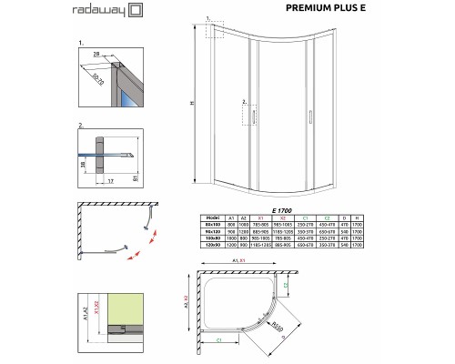 Душевой уголок Radaway Premium Plus E 1700 100x80 Хром