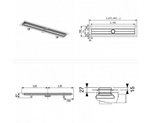 Дренажный канал прямой TECE drainline 601200