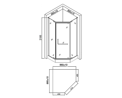 Душевой уголок Agger 90x90 A03-090MCR с поддоном профиль Хром стекло матовое