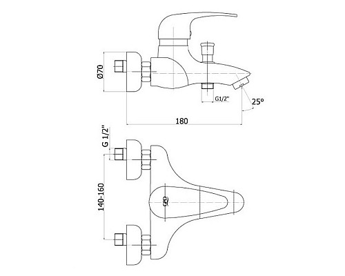 Смеситель для ванны GPD Rio MBB30 Хром