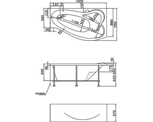 Акриловая ванна Marka One Gracia 160х95 L 01гр1695л