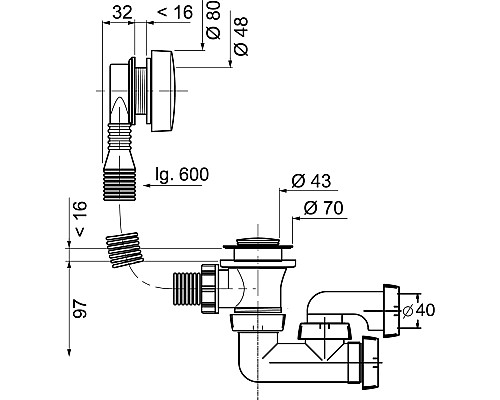 Слив-перелив Wirquin 30718060 с пробкой на цепочке Хром