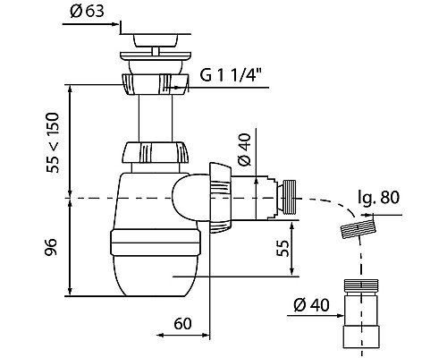 Сифон для раковины Wirquin Минор 30718050 Нержавеющая сталь