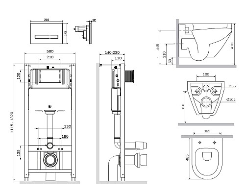 Комплект инсталляция AM.PM Spirit 2.0 с унитазом и клавишей IS450A38.701700
