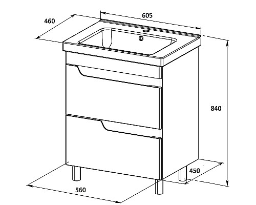 Тумба с раковиной Orange Topline-Milano 60 TM60-02+RA Белый глянец